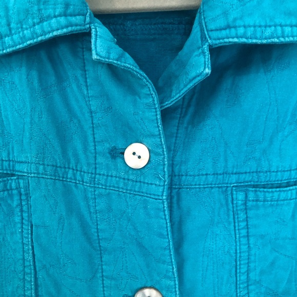 Chico’s All Cotton Cropped Jacket Quilted Adjustable Fit Front Pockets Turquoise - Picture 5 of 10